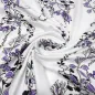 Preview: Fabric viscose jersey with flowers tendrils design white purple black dress fabric