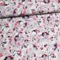 Preview: Stoff Viskose Jersey mit Aquarell Blumenmuster Design grau flieder fuchsia schwarz weiß bunt Kleiderstoff