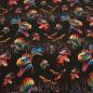 Preview: Stoff Baumwolle French Terry Sommersweatshirtstoff Dinos Dinosaurier T-Rex Design schokobraun multicolor bunt Kinderstoff Kleiderstoff