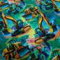 Preview: Stoff Baumwolle French Terry Sommersweatshirtstoff Bagger Radlager Design grün gelb smaragd bunt Kinderstoff Kleiderstoff