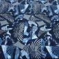 Preview: Stoff Baumwolle Jersey mit abstrakten Patchwork Dynamic Design jeans blau grau weiß Kleiderstoff Kinderstoff