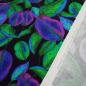 Preview: Viscose jersey fabric with “Veil of leaves” design in black green blue purple and fuchsia dress fabric children's fabric