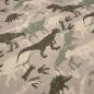 Preview: Fabric cotton sweatshirt fabric dinos dinosaur design taupé beige olive green children's fabric dress fabric