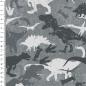 Preview: Stoff Baumwolle Sweatshirtstoff Dinos Dinosaurier Design grau weiß anthrazit Kinderstoff Kleiderstoff