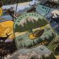 Preview: Stoff Baumwolle Sweatshirtstoff Mountain Wildlife Bär Elch Büffel Design grün braun blau gelb bunt Kinderstoff Kleiderstoff