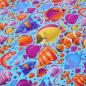 Preview: Stoff Baumwolle Jersey bunte Südsee Fische türkis aqua orange gelb lila bunt Kinderstoff Kleiderstoff
