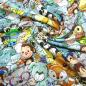Preview: Stoff Baumwolle French Terry Sweatshirtstoff Crazy Animals Tiere mint multicolor bunt Kleiderstoff Kinderstoff