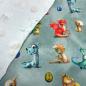 Preview: Fabric cotton jersey Cute Dragons dragon design gray-green green gray blue red colorful children's fabric dress fabric