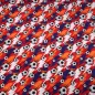 Preview: Stoff Baumwolle Jersey Fußball Soccer Bälle Design blau rot orange weiß schwarz Kinderstoff Kleiderstoff