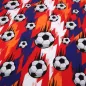 Preview: Stoff Baumwolle Jersey Fußball Soccer Bälle Design blau rot orange weiß schwarz Kinderstoff Kleiderstoff