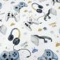 Preview: Fabric cotton French Terry summer sweatshirt fabric with gamepad virtual reality glasses headphones design white blue gray beige colorful children's fabric dress fabric