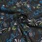 Preview: Stoff Chiffon Blusenstoff Blumenmuster Blätter Design schwarz petrol braun grün weiß Kleiderstoff