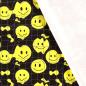 Preview: Stoff Baumwolle Sweatshirtstoff smilende Gesichter Design schwarz gelb Kinderstoff Kleiderstoff Hoodiestoff