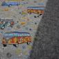 Preview: Stoff Sweatshirtstoff Alpenfleece Abseite Hippie Bulli Auto Van Design grau melange bunt Kinderstoff Kleiderstoff Hoodiestoff