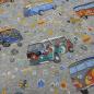 Preview: Stoff Sweatshirtstoff Alpenfleece Abseite Hippie Bulli Auto Van Design grau melange bunt Kinderstoff Kleiderstoff Hoodiestoff