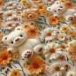 Preview: Stoff Baumwolle Jersey Teddy Bär Blumenmuster Design cremeweiß orange grün beige bunt Kinderstoff Kleiderstoff