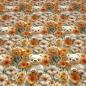 Preview: Stoff Baumwolle Jersey Teddy Bär Blumenmuster Design cremeweiß orange grün beige bunt Kinderstoff Kleiderstoff