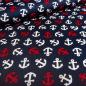 Preview: Cotton poplin fabric with maritime anchor design in navy blue white and red dress fabric blouse fabric decorative fabric