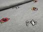 Preview: Fabric sweatshirt fabric French Terry embroidered ornaments emojis Lips oh lala design gray colorful dress fabric children's fabric