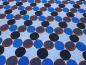 Preview: Stoff Softshellstoff mit 2 cm Punkte Kreise Design blau marine orange wasserabweisend Outdoorstoff Jackenstoff Mantelstoff Kinderstoff