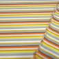 Preview: Stoff Baumwolle Jersey mit bunten Streifen Design gelb orange weiß grau taupé bunt gestreift Kleiderstoff Kinderstoff