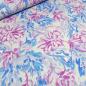 Preview: Stoff Baumwolle Satin Stretch Blumenmuster Design weiß blau pink rosa Kleiderstoff Hosenstoff Kostümstoff