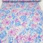 Preview: Stoff Baumwolle Satin Stretch Blumenmuster Design weiß blau pink rosa Kleiderstoff Hosenstoff Kostümstoff