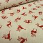 Preview: Stoff Baumwolle Dekostoff in Leinen Optik mit Hirsche Design natur beige rot Trachtenstoff Kleiderstoff