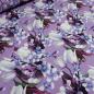 Preview: Stoff Baumwolle Jersey Blumen Blüten Ranken "Focus on what makes you happy" Design flieder weiß blau braun grün bunt Kleiderstoff Kinderstoff