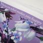 Preview: Stoff Baumwolle Jersey Blumen Blüten Ranken "Focus on what makes you happy" Design flieder weiß blau braun grün bunt Kleiderstoff Kinderstoff