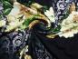 Preview: Stoff Viskose Jersey Blumen Ornamente Design schwarz grau grün braun ecrú Kleiderstoff