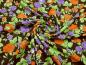 Preview: Stoff Viskose Jersey Blumen Rosen Design braun grün orange lila Kleiderstoff