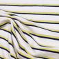 Preview: Fabric light cotton jersey lurex stripes horizontal striped white yellow navy blue silver dress fabric children's fabric