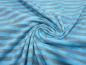 Preview: Fabric cotton jersey with 9 mm batik stripes design gray turquoise-blue striped dress fabric children's fabric