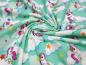 Preview: Fabric cotton jersey with unicorn stars clouds design mint green white colorful children's fabric dress fabric