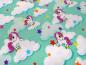 Preview: Fabric cotton jersey with unicorn stars clouds design mint green white colorful children's fabric dress fabric