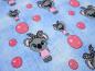 Preview: Stoff Baumwolle Jersey mit Mäuse Bubbles Design jeans hellblau grau rosa bunt Kinderstoff Kleiderstoff