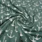 Preview: Stoff Baumwolle French Terry Sweatshirtstoff mit maritimen Anker Design grün altgrün weiß Kinderstoff Kleiderstoff