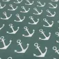 Preview: Stoff Baumwolle French Terry Sweatshirtstoff mit maritimen Anker Design grün altgrün weiß Kinderstoff Kleiderstoff