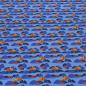 Preview: Fabric cotton jersey with monster trucks rally beetle car design jeans blue black red orange colorful children's fabric dress fabric