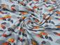 Preview: Stoff Baumwolle Jersey mit Monstertrucks Ralley Käfer Auto Design grau schwarz rot orange bunt Kinderstoff Kleiderstoff