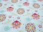 Preview: Stoff Baumwolle Popeline mit Blumen Blüten Design türkis mint pink curry weiß Blusenstoff Kleiderstoff Dekostoff