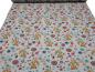 Preview: Fabric cotton french terry sweatshirt fabric with foxes flower design gray melange colorful dress fabric children's fabric