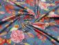 Preview: Fabric cotton jersey with flowers leaves birds design gray orange pink colorful children's fabric dress fabric