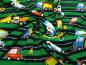 Preview: Fabric cotton jersey with car poilzeiauto trucks concrete mixer design green yellow blue colorful children's fabric dress fabric