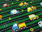Preview: Fabric cotton jersey with car poilzeiauto trucks concrete mixer design green yellow blue colorful children's fabric dress fabric