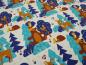 Preview: Stoff Baumwolle Jersey mit Waldtiere Rehe Bären Füchse Igel Hasen Design beige blau türkis braun bunt Kinderstoff Kleiderstoff