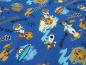 Preview: Fabric cotton jersey with space teddy bear Ufo Moon design blue brown yellow colorful children's fabric dress fabric