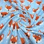 Preview: Fabric cotton jersey with foxes fox head design blue white orange children's fabric dress fabric