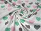 Preview: Stoff Baumwolle Sweatshirtstoff French Terry mit Herzen Design hellgrau rosa grün grau Kinderstoff Kleiderstoff